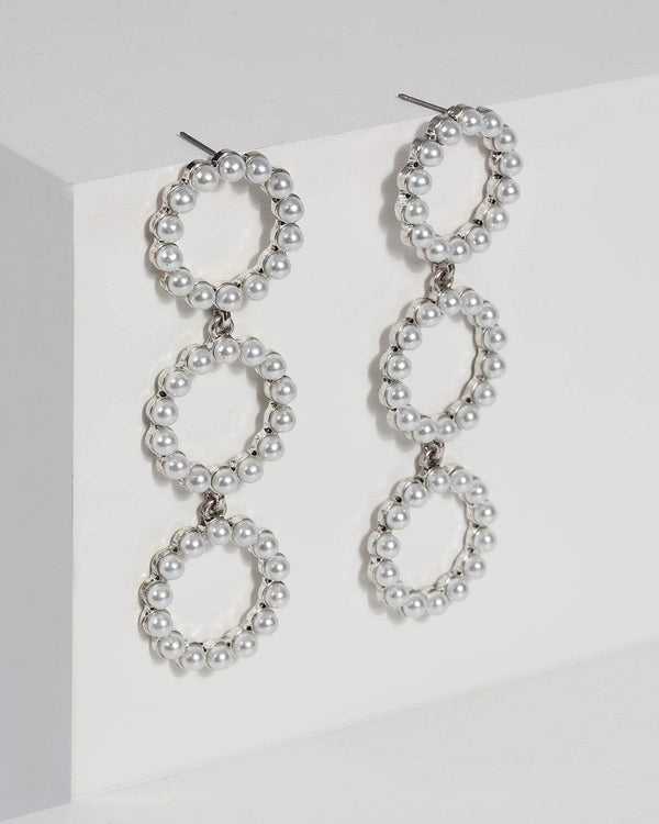 Silver Pearl Multi Hoop Drop Earrings | Earrings