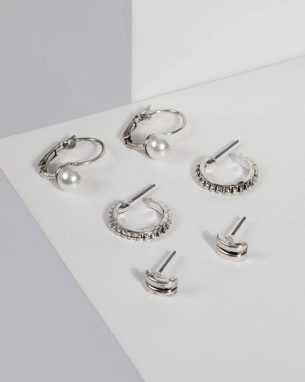 Silver Pearl Multi Metal Earring Set | Earrings