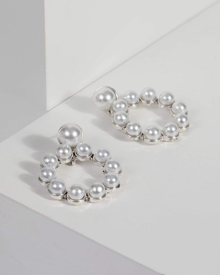 Silver Pearl Stud Hoop Earrings | Earrings