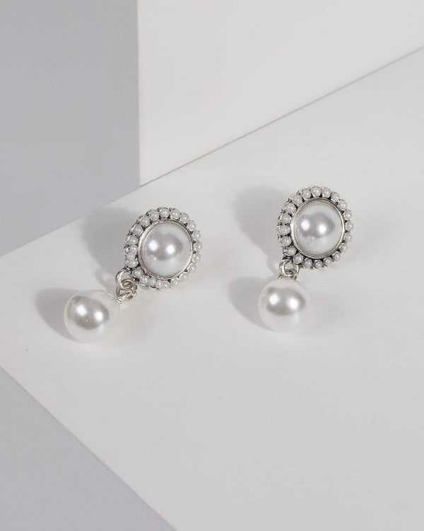 Silver Pearl Stud with Drop Earrings | Earrings