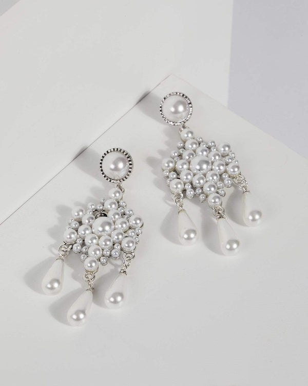 Silver Pearl Tassel Statement Drop Earrings | Earrings