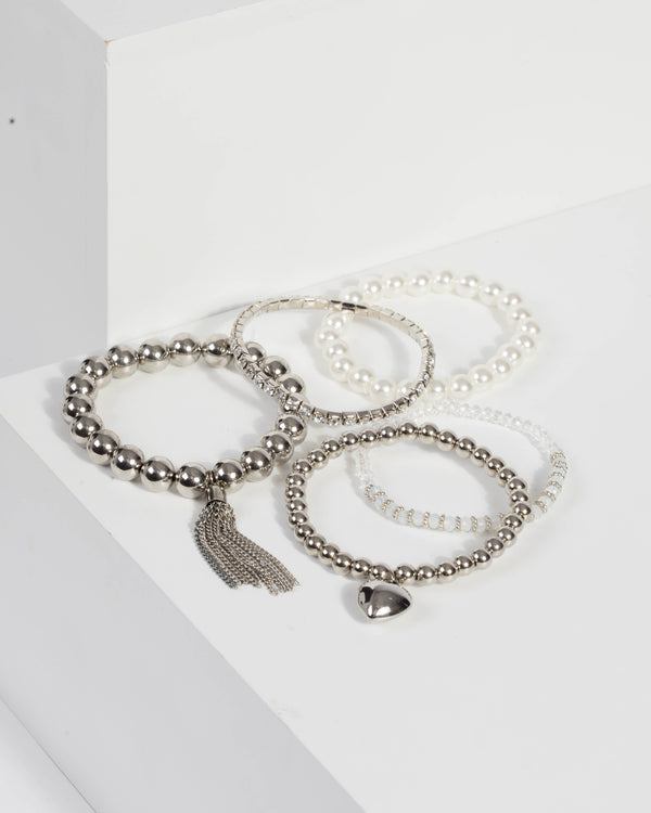 Silver Pearl Variety Stretch Bracelet | Wristwear