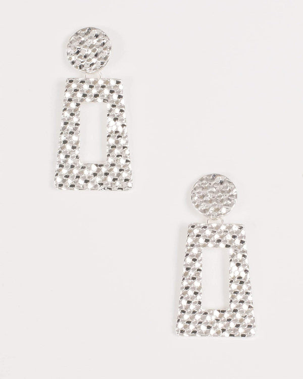 Silver Rectangle Drop Statement Earrings | Earrings