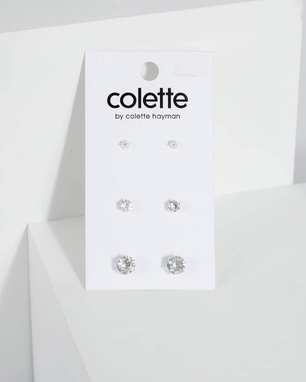 Colette by Colette Hayman Silver Round Diamante Claw Set Earrings Pack
