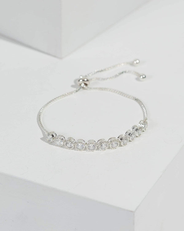 Silver Round Diamante Stone Adjustable Bracelet | Wristwear