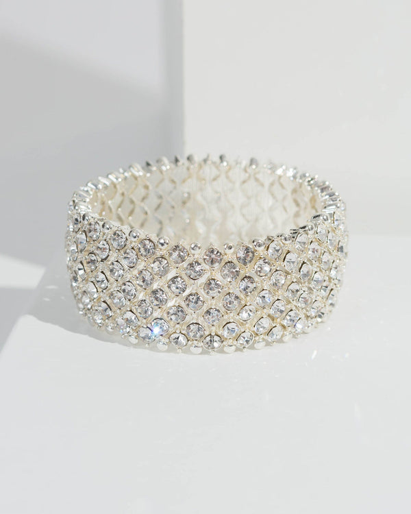 Colette by Colette Hayman Silver Round Diamante Stone Stretch Bracelet