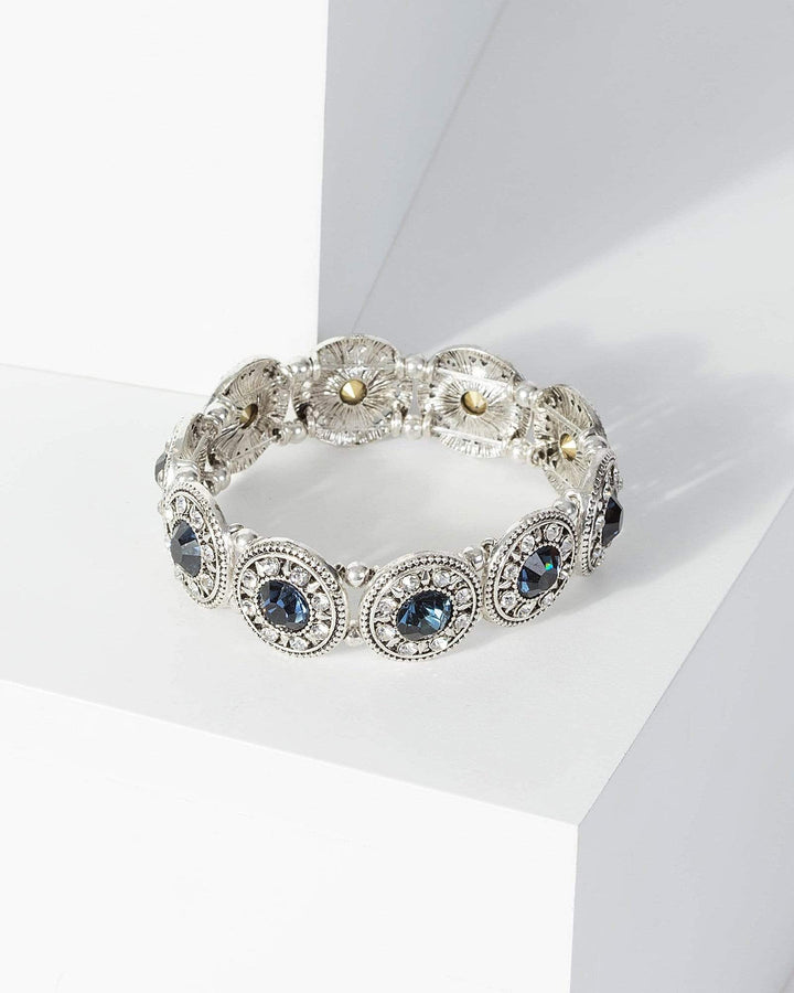 Silver Round Diamante Stone Stretch Wristwear | Wristwear