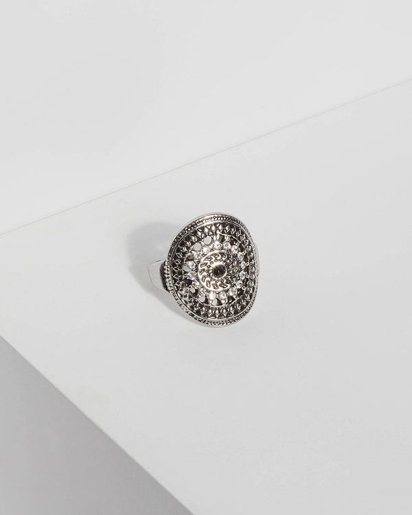 Silver Round Filigree Disc Ring | Rings