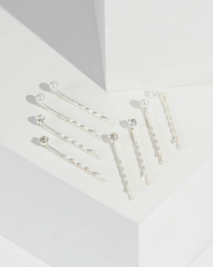 Silver Round Pearl And Crystal Hair Pins | Hair Accessories