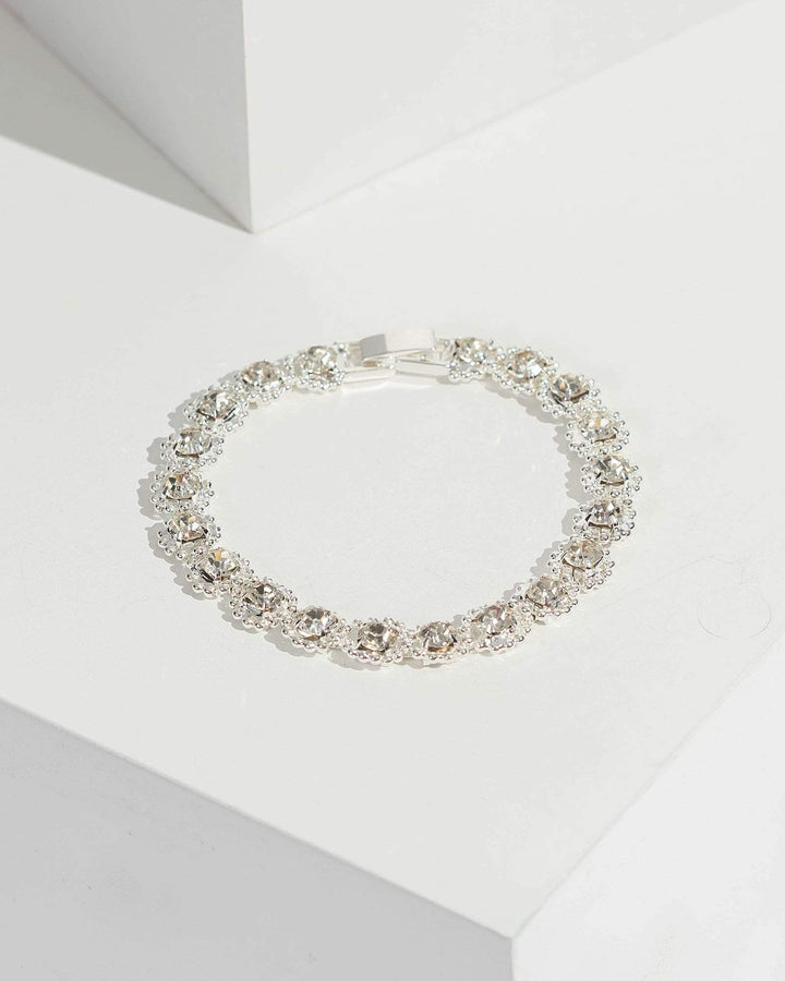 Silver Round Stone Linked Adjustable Bracelet | Wristwear