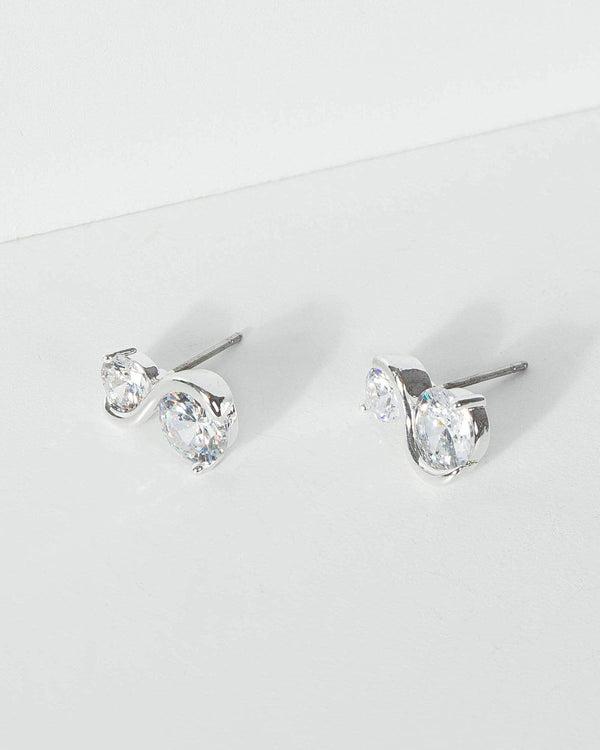 Silver S Crystal Stud Earrings | Earrings