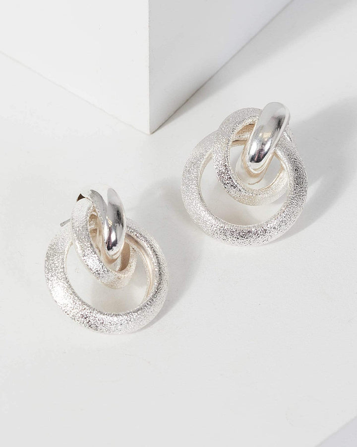 Silver Sandblast Circles Drop Earrings | Earrings