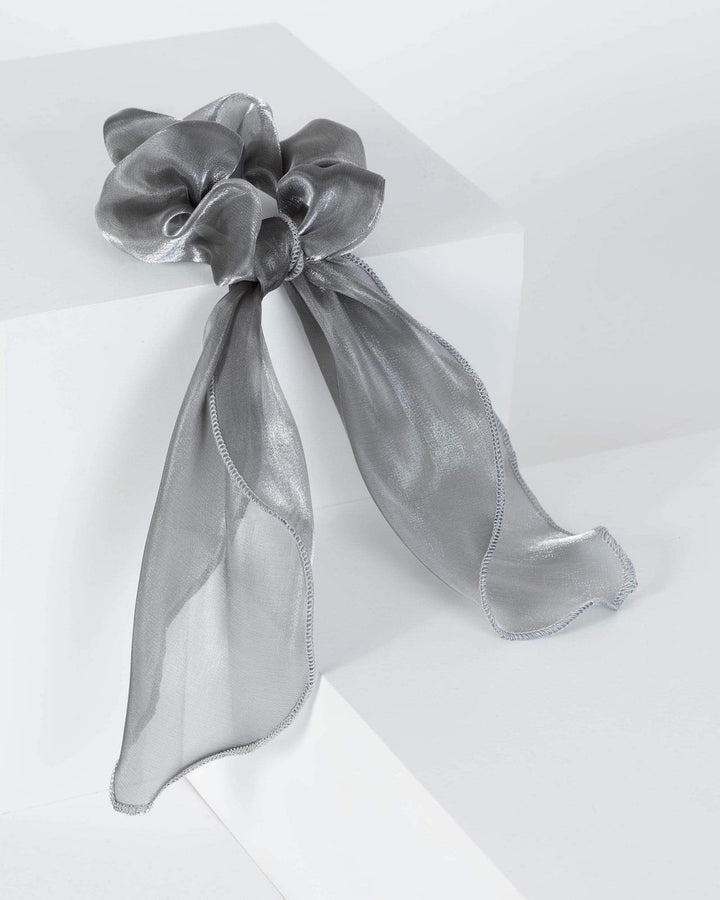 Silver Sheer Trimming Detail Scarf Scrunchie | Accessories
