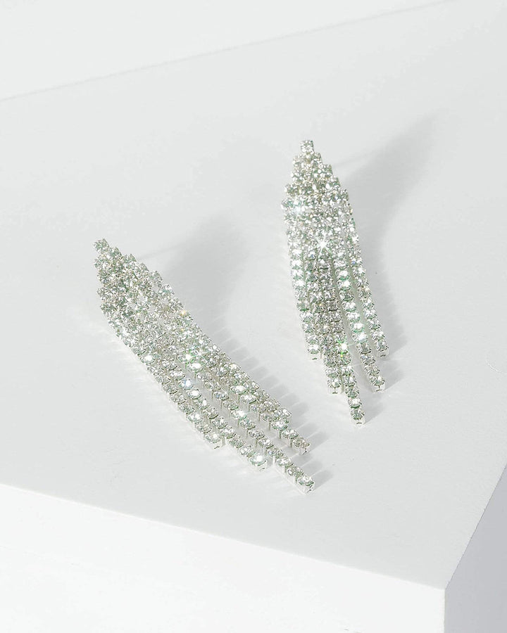 Silver Small Diamante Triangle Tassel Drop Earrings | Earrings