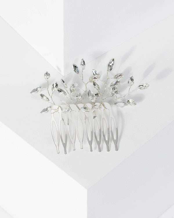Silver Small Hair Comb With Crystal Vines | Accessories