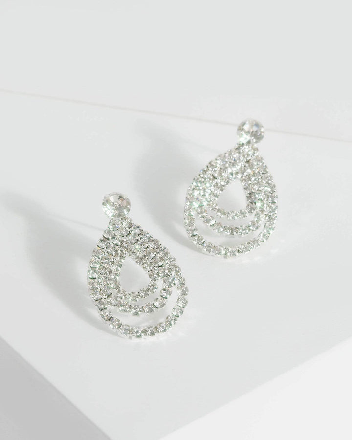 Silver Small Multi Diamante Teardrop Drop Earrings | Earrings