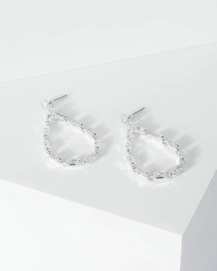 Silver Small Square Crystal Teardrop Earrings | Earrings