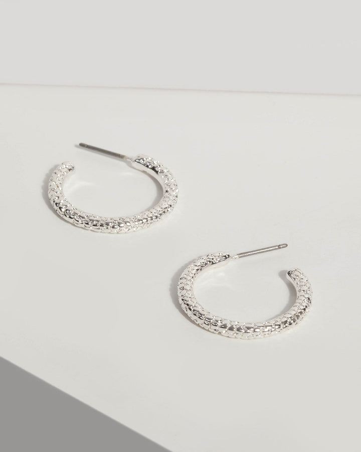 Silver Small Textured Hoop Earrings | Earrings