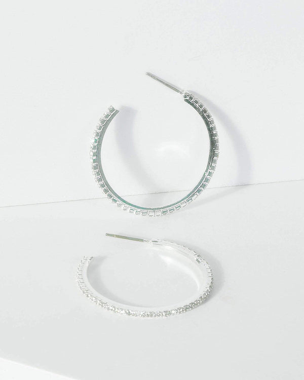 Silver Small Thin Diamante Hoop Earrings | Earrings
