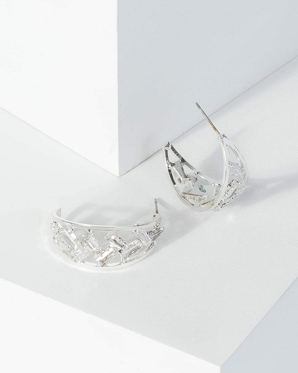 Silver Square Crystal Detail Earrings | Earrings