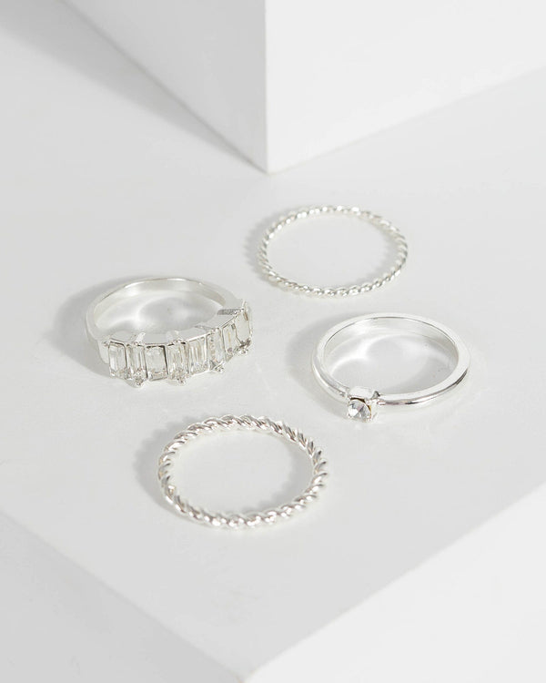 Colette by Colette Hayman Silver Square Crystal Ring Pack