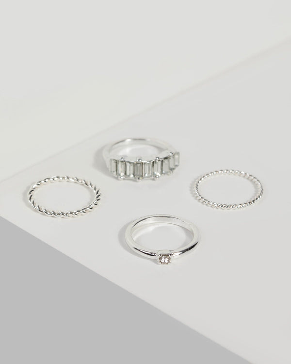 Silver Square Crystal Ring Set | Rings