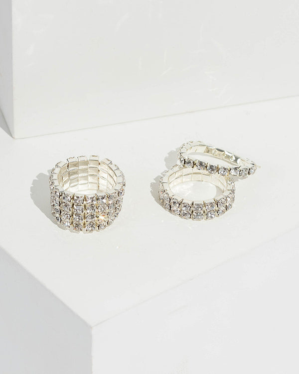 Silver Square Diamante Stretch Ring Multi Pack | Rings
