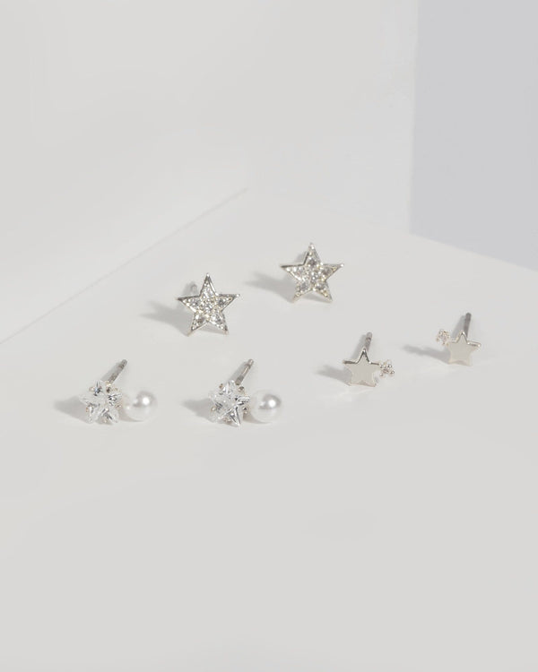 Silver Star and Pearl Earring Set | Earrings
