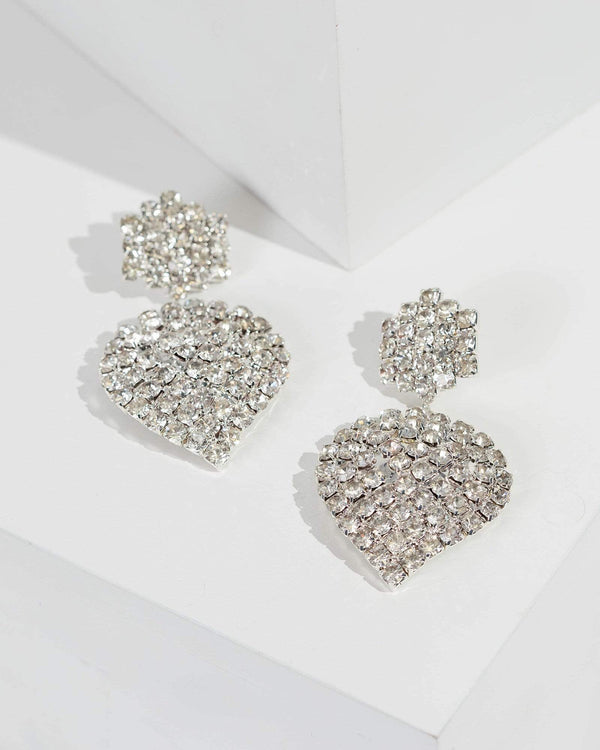 Silver Statement Heart Drop Earrings | Earrings