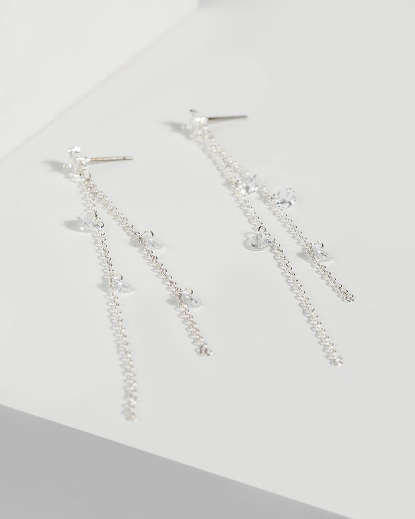 Silver Tassel Cubic Zirconia Drop Earrings | Earrings