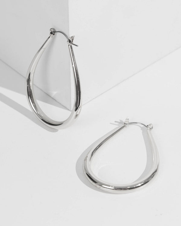 Silver Tear Drop Hoop Earrings | Earrings