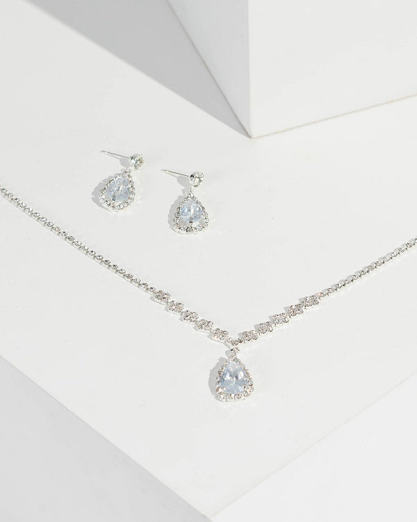 Silver Teardrop Pendant Earring And Necklace Set | Necklaces