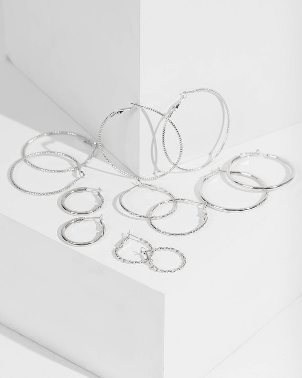 Silver Texture Fine Hoop Pack | Earrings