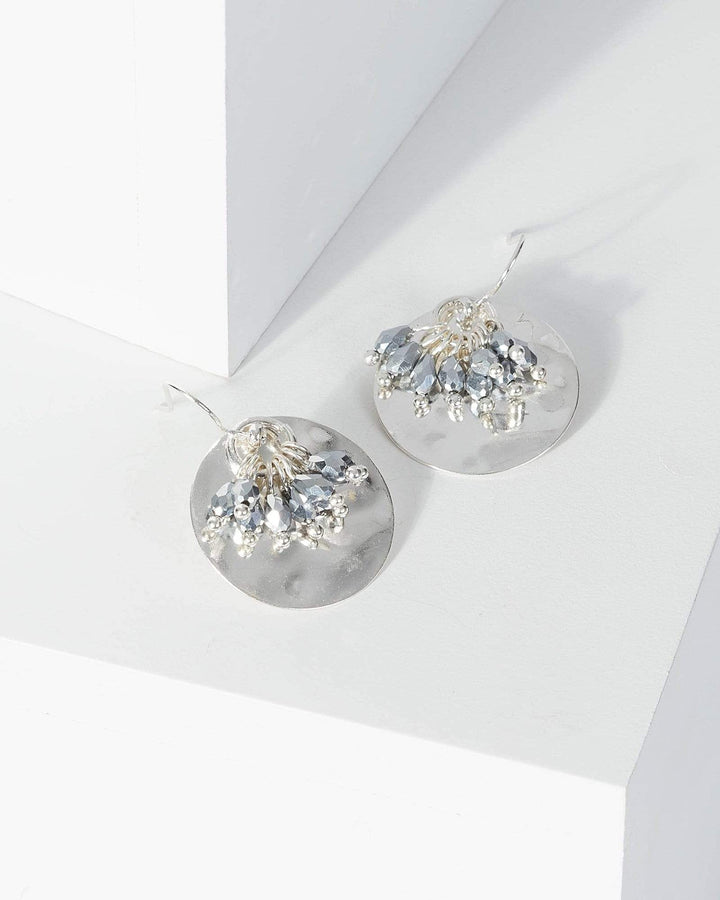 Silver Textured Circle Bead Tassle Detail Earrings | Earrings
