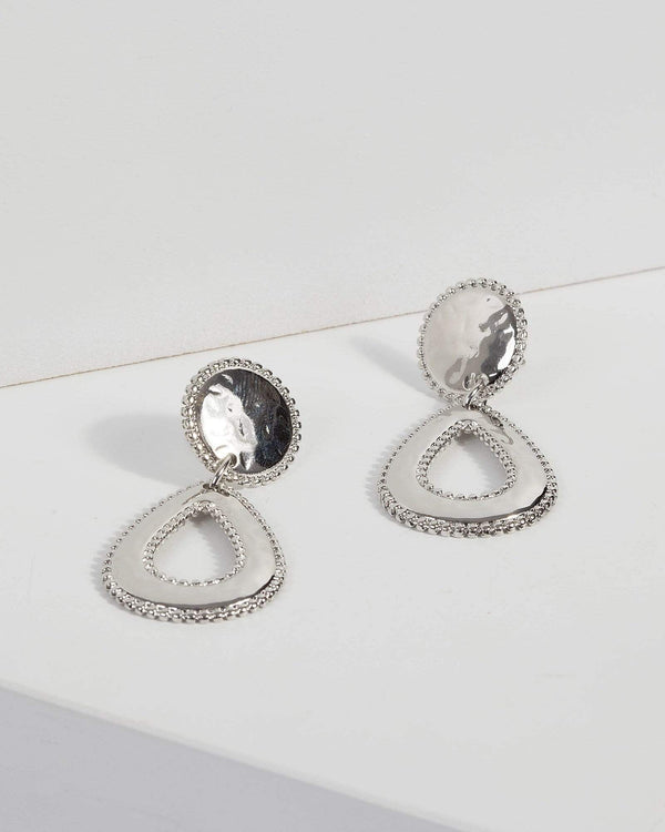 Silver Textured Metal Drop Earrings | Earrings