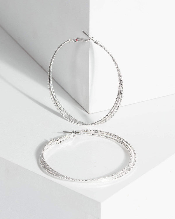 Silver Textured Metal Hoop Earrings | Earrings