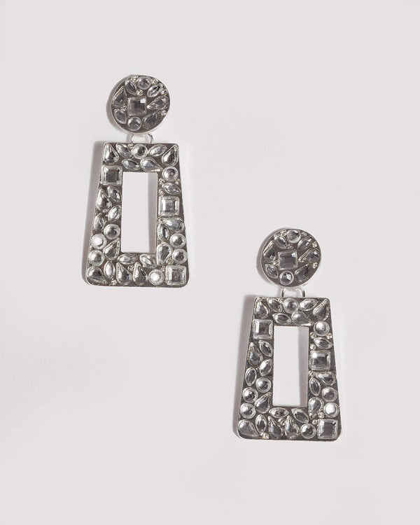 Silver Textured Rectangle Drop Earrings | Earrings
