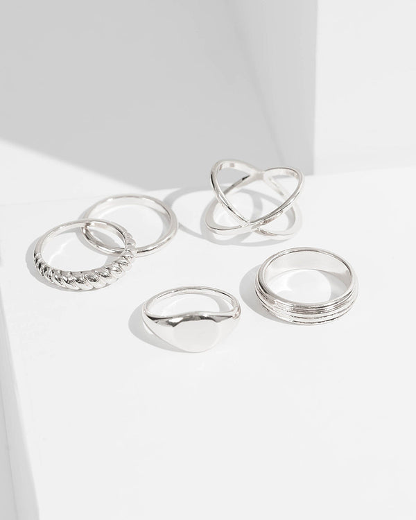 Colette by Colette Hayman Silver Textured Ring Stacking Pack