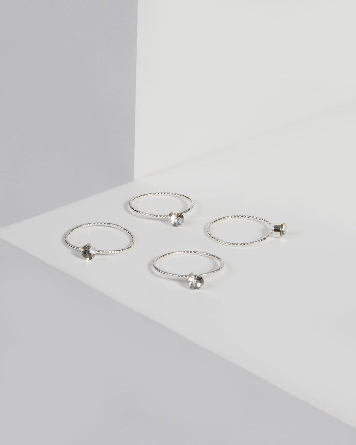 Silver Thin Crystal Ring Set | Rings
