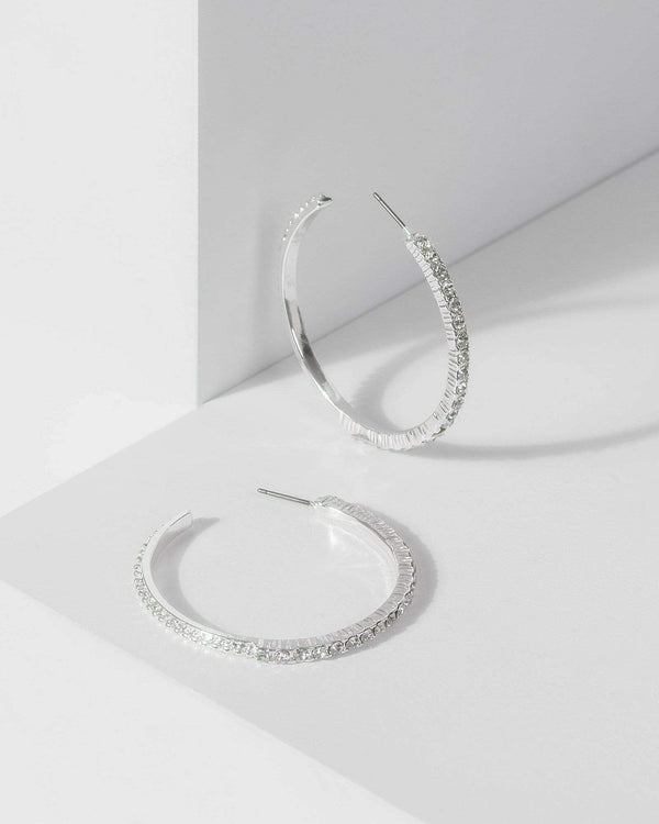 Silver Thin Diamante Hoop Earrings | Earrings