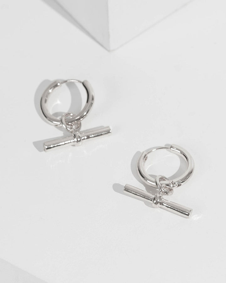 Silver Toggle Huggie Hoop Earrings | Earrings