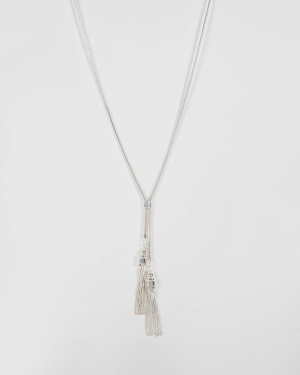 Silver Tone Two Tassel Long Necklace | Necklaces