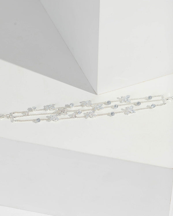Silver Triple Row Crystal Flower Bracelet | Wristwear