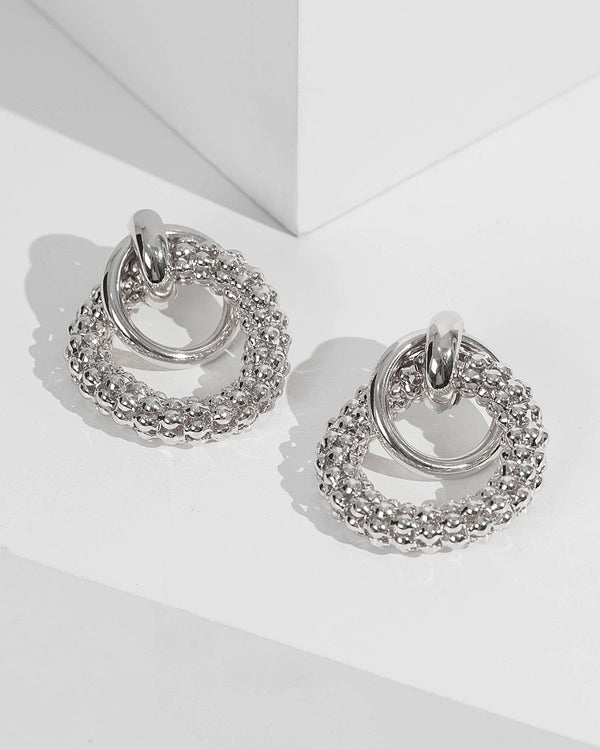 Silver Twist Circles Door Knocker Earrings | Earrings