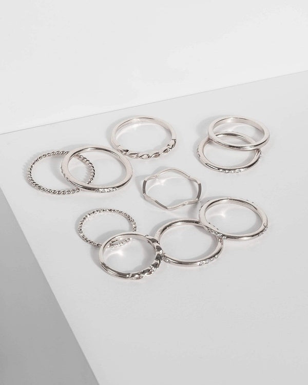Silver Twist Detail Band Ring Set | Rings