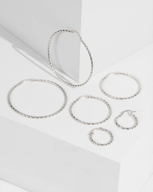 Silver Twist Hoop 3 Pack Earrings | Earrings