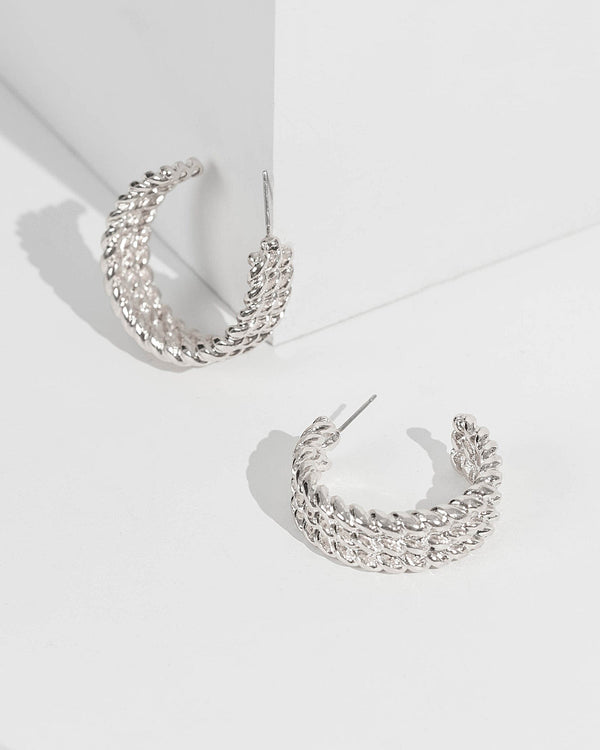 Silver Twist Rope Medium Hoop Earrings | Earrings