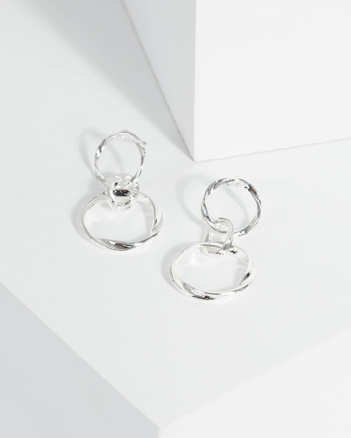 Silver Twisted 3 Ring Stud Earrings | Earrings