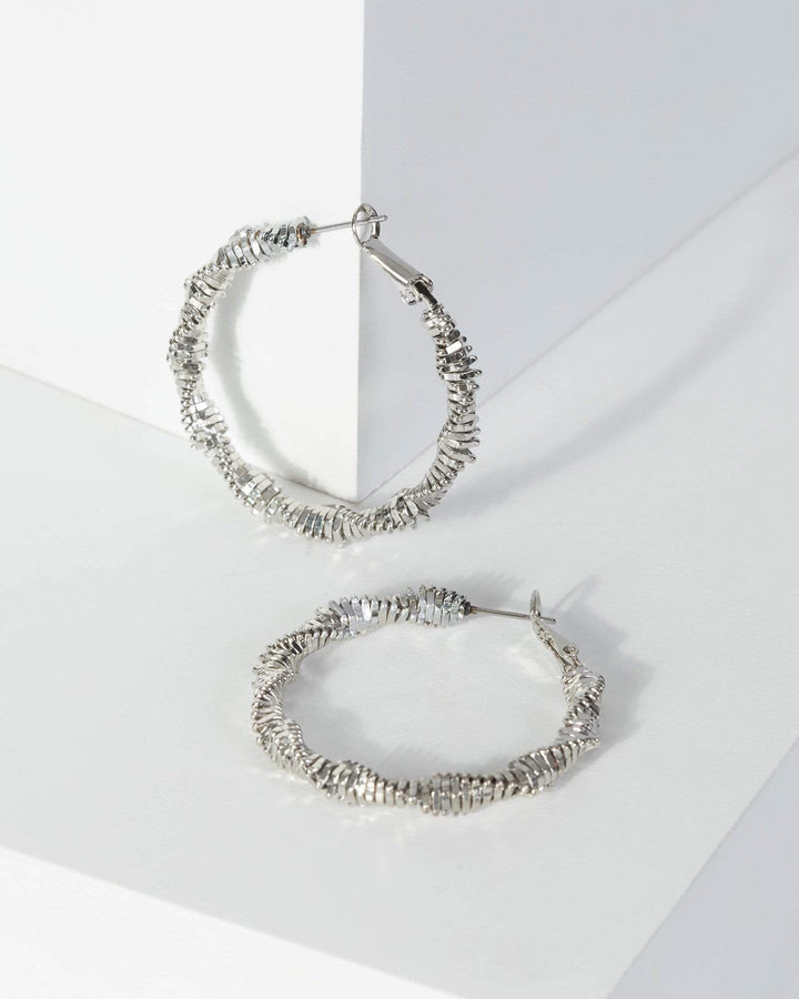 Silver Twisted Crystal Hoop Earrings | Earrings