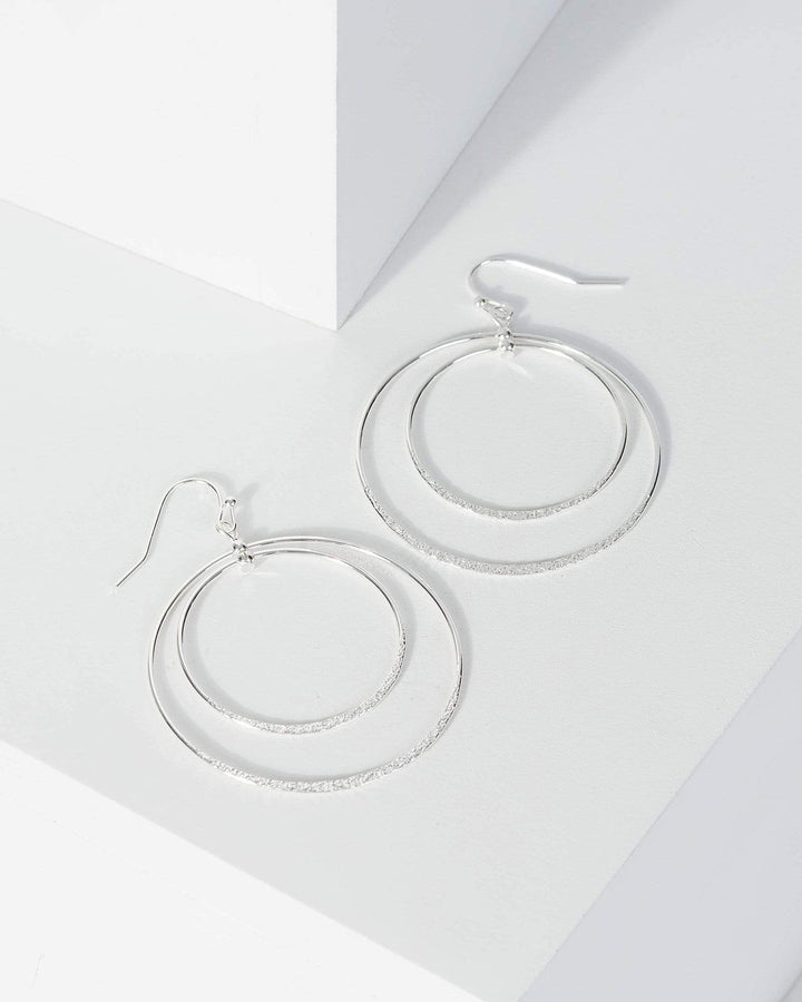 Silver Two Circle Drop Earrings | Earrings